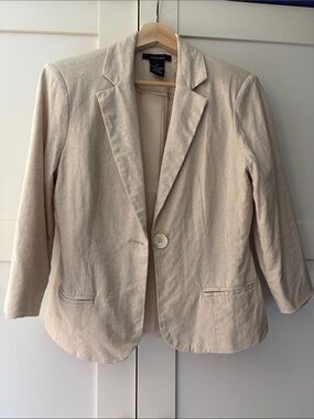 Alison Sheri Light Beige Single-Button Linen-Blend Blazer